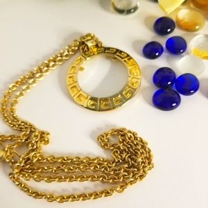 AUTHENTIC 90s GIVENCHY MONACLE GLASS SIGNED STAMPED PENDANT NECKLACE